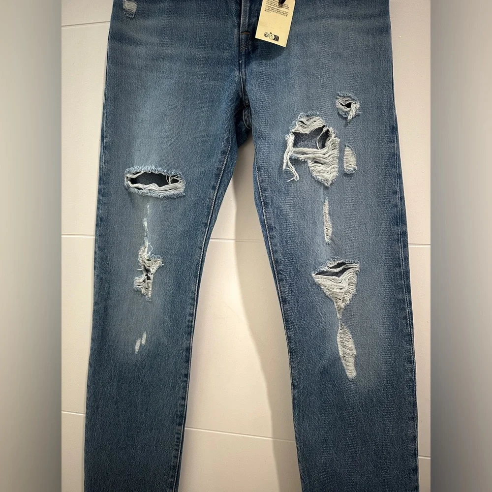 Levi’s 501 High Rise Straight Leg Jeans Distressed Blue Denim | NWT Size 25 - Picture 10 of 15